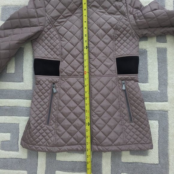 CALVIN KLEIN Performance Quilted Jacket WOMEN XS Zip Hood Lined Slim Taupe Brown - Picture 11 of 13